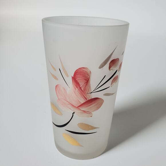 Hazel Atlas Vintage MCM Hand Painted Pink Roses Frosted Tumblers Set of 5 Drink - Picture 6 of 8